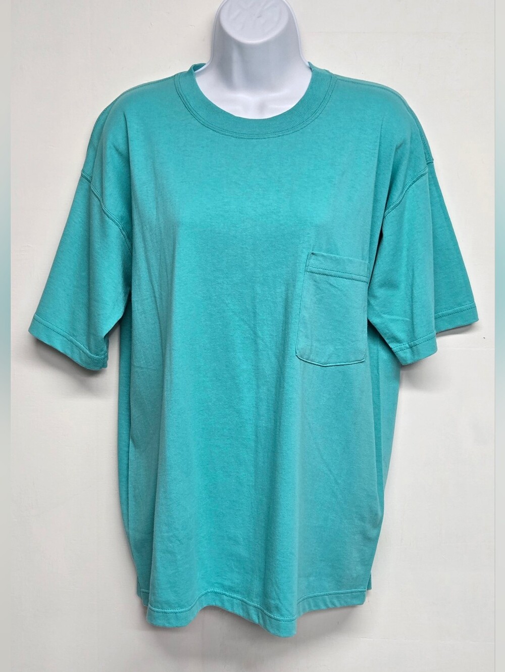 Clovelly M Vintage Aqua Jersey Knit Tee Top 100% Cotton Short Sleeve